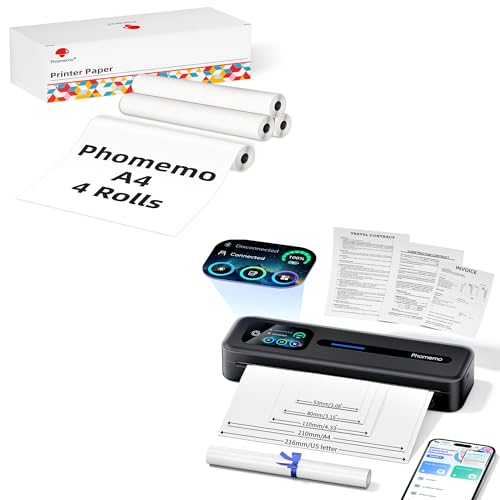 Image of Phomemo M832D Touchscreen Printers & 5 Rolls of Thermal Printer Paper 8.5 x 11 Inch, Portable for Travel, Bluetooth Wireless Thermal Inkless Printer, Compatible with iOS, Android, PC