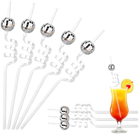 12 Pack Disco Ball Straws, Disco Party Decorations Bachelorette Straws Reusable Plastic Straws, Suitable for Disco Party Home Bar Karaoke Birthday Party Wedding Christmas Decorate