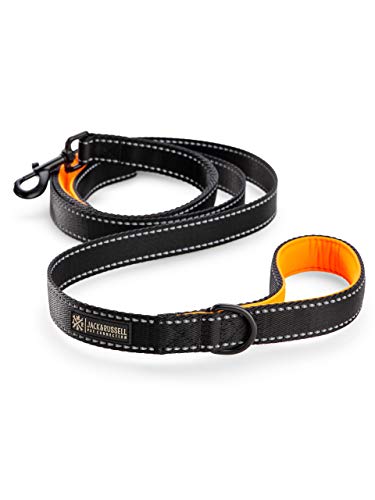 Jack & Russell Guinzaglio Premium per Cani Rocky - Vari Colori Inclusa la Borsa in Juta. (Nero/Arancione)