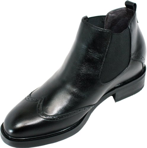 Calden Men's Invisible Height Increasing Elevator Shoes - Black Leather Slip-On Wing-Tip Chelsea Boots - 3 Inches Taller - K28802 - Size 9 D(M) Us #TOP1