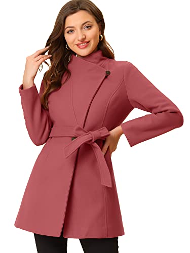 Image of Allegra K Women's Winter Elegant Stand Collar Overcoat Long Belted Pea Coat