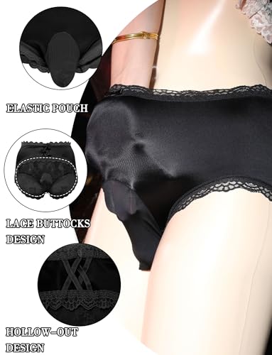 FEOYA Men Sissy Pouch Lace Panties Silk Lingerie Underwear Hipster Panty High Waist Briefs4