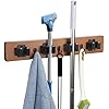 Besenhalterung Wand Aus Holz - 5 Halter & 4 Haken Für Reinigungsgeräte