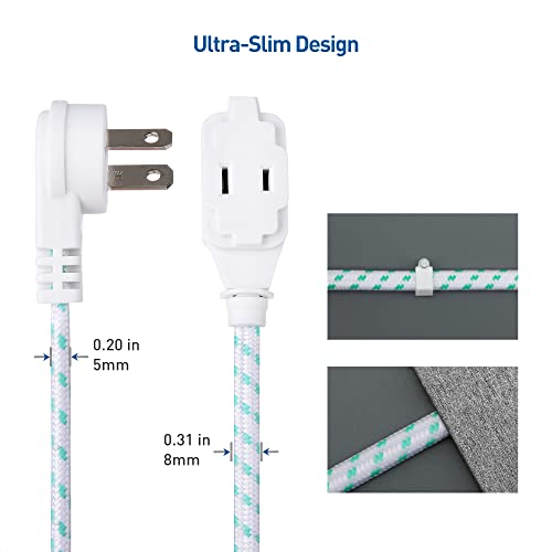 Cable Matters 2 Pack Premium Braided 3 Outlet Flat Extension Cord 2 Prong 10 Ft With Low Profile Plug #TOP3