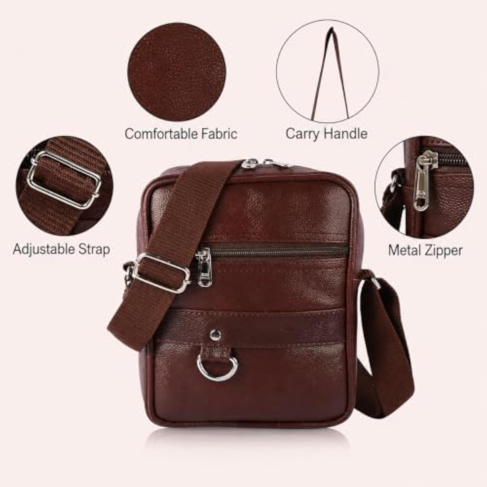 PU Leather Sling Bag, Crossbody Travel Messenger for Men