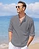 J.VER Linen Shirts Men Long Sleeve Regular Fit Casual Beach Summer Henley Shirt for Men with Pocket Dark Grey 3XL #2