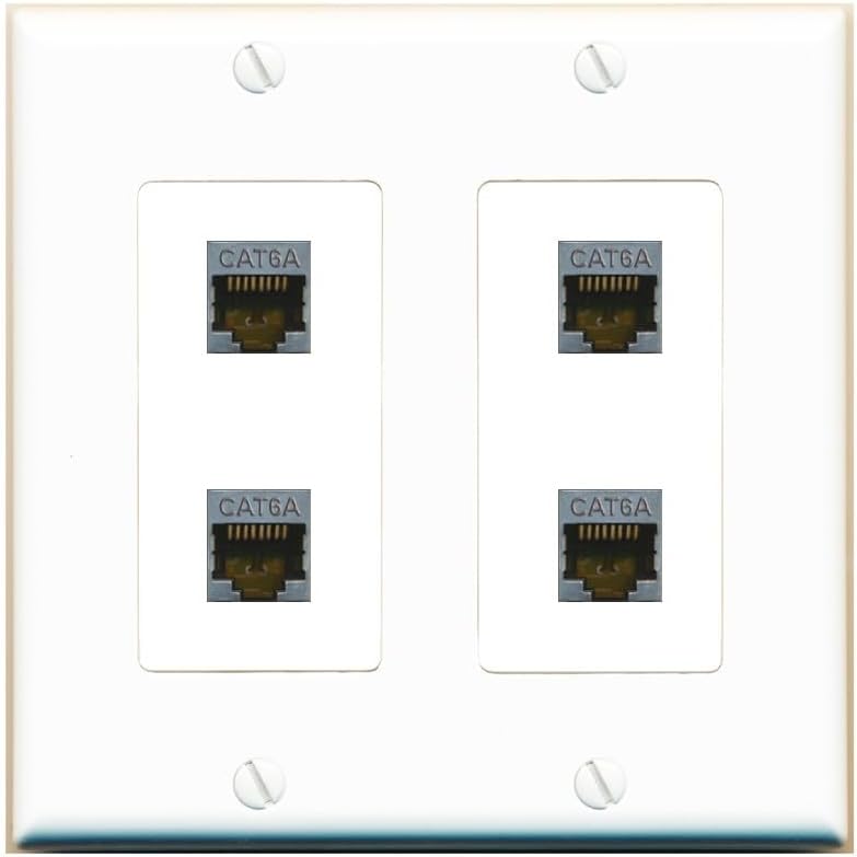 RiteAV - 4 Port Cat6A Ethernet Wall Plate - 2 Gang [Stainless/White]