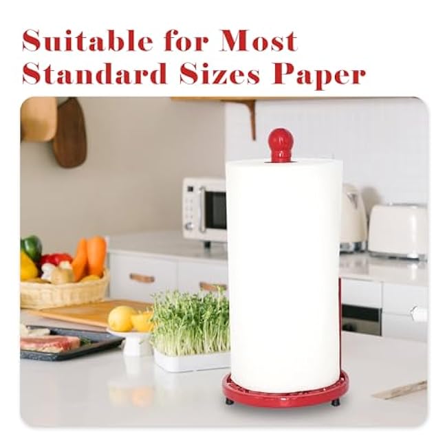 Vintage Paper Towel Holder - Cast Iron Red Roll Paper Towel Holder Stand for Kitchen Home Countertop