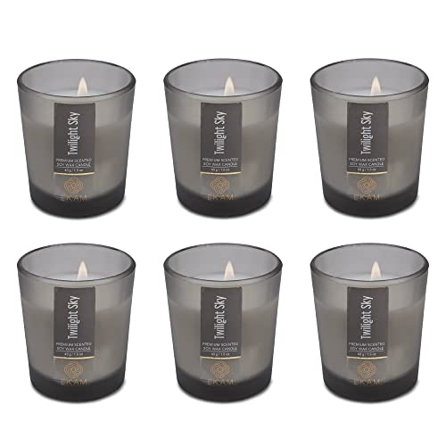 Image of EKAM Twilight Sky Votive Soy Wax Scented Candle, 40 Grams, 10 Hours Burn Time| Long Lasting Premium Candles | Ideal for Home Decor | Gifting & Aromatherapy (Pack of 6)