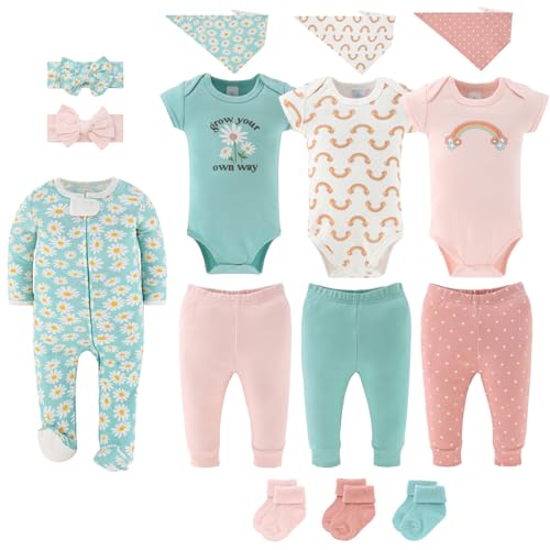 The Peanutshell 15-Piece Baby Girl Clothes Set 3-6 Months Girl Outfits Infant Essentials Gift Set Carefree Floral