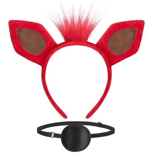 ZIZWO 2PCS Fox Costume Accessories Red Fox Ears Headband and Eye Patch for Adult Kids Halloween Dress Up
