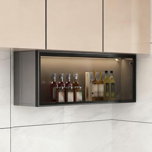 DIHRVTHC Wandmontierter Aufbewahrungsschrank mit Glastüren,Robuster Hängeschrank aus Massivholz für Küche, Bad oder Wohnzimmer, platzsparend und stilvoll(Gray,80cm)