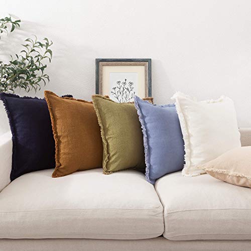 Atlinia Linen Fringed Cushion Cover 20 X 20 Soft Linen Pillow Cover Decorative Throw Pillow Cover For Couch Sofa Bed And Outdoor Olive Pillow Cover #TOP1