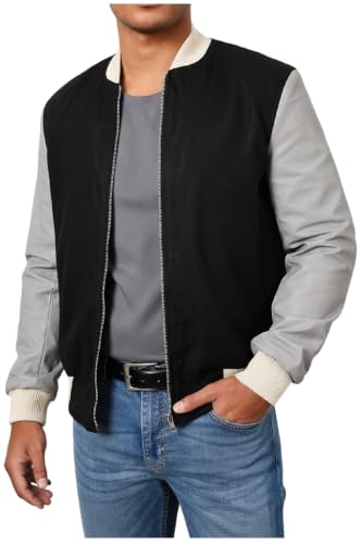 Blouson bomber en laine noire veste universitaire vêtement cosplay
