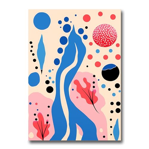 Pink And Blue Pattern With A Flower And Other Things On A Beige Background, Biodynamic Style, Simple Shapes, Animated Gifs, Wall Art