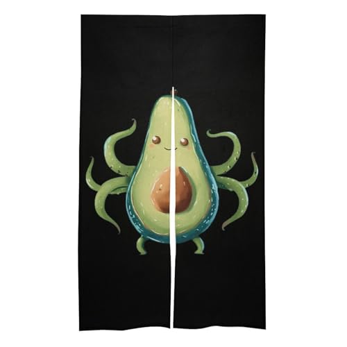 Avocado Octopus Cute Monster Noren Doorway Split Shower Curtain Long Type Window Treatment for Privacy Partition Divider