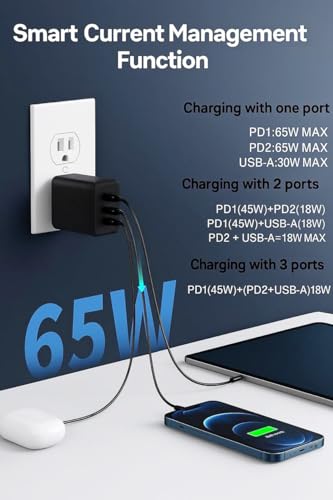 Image of 65W Super Fast Charger Adapter Compatible with Phone 1 / Phone 2A / 2a Plus / 2 /Buds, 65w GaN Power Charger Adapter for Mobile, Type C Charging Adaptor (Black)