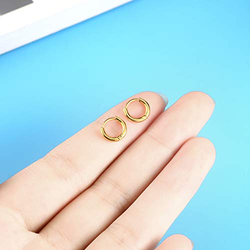 316L Surgical Stainless Steel Huggie Hoop Earrings 6mm Gold Hypoallergenic Earrings Hoop Cartilage Helix Lobes Hinged Sleeper Earrings For Men Women(A01:6mm Gold(THK 2.0mm))