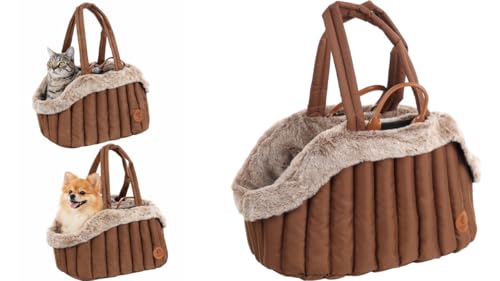 Flamingo Hundetasche - Tragetasche Tuke Braun - 49 x 30 x 32 cm - Polyester mit Schaumfüllung - waschbarer Innenbezug - Sicherheitsleine mit Karabiner