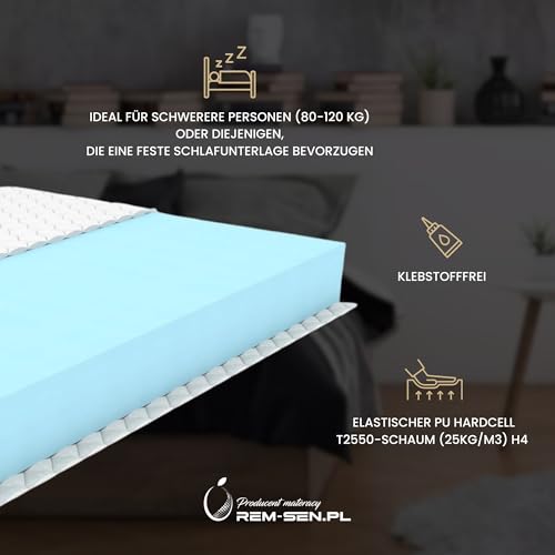REM-Sen Matratze 90x170cm Höhe 10 cm Härtegrad 4 (H4) aus elastischem Polyurethanschaum mit Komfortschaum und Dreilagige Membranhülle, Matratze für Kinder, Erwachsene Öko-Tex Zertifiziert