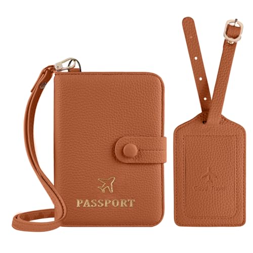 Boutilon Leather Passport Holder Covers Case with Neck Lanyard and