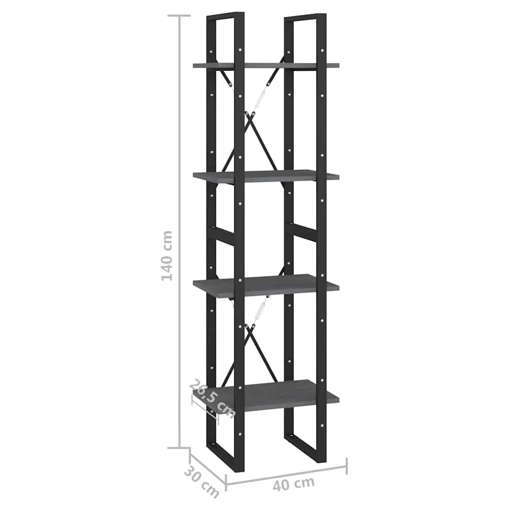 Libreria in legno massello di pino grigio, 40 x 30 x 140 cm