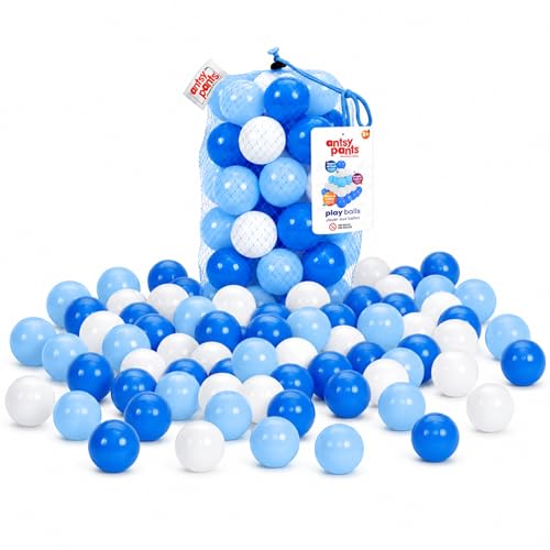 Antsy Pants 100 Ball Pit Balls, Ball Pit For Toddlers 1-3, Non-Toxic Materials, Lightweight, Reusable Storage Bag, Plastic Balls For Ball Pit, Sensory Toys For Kids, Blue/White