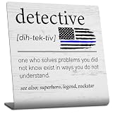 Detective Gift Desk Decorative Sign, Thin Blue Line American Flag Gift for Police Investigator Humor Hero Tribute Retirement Graduation Detective Definition Decor Plaques TZ169