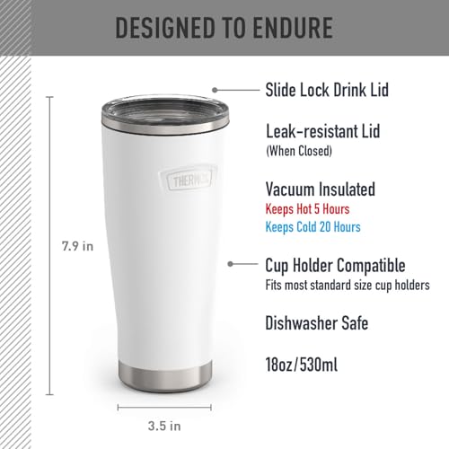 Image of THERMOS ICON SERIES, Stainless Steel Tumbler with Slide Lock, 18 Ounce, White
