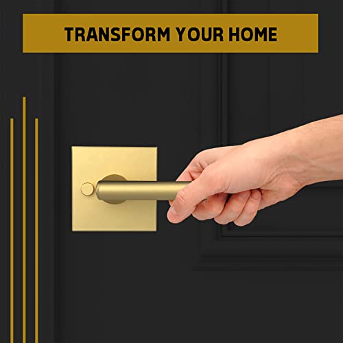 Mega Handles Privacy I Lever Door Handle Set For Hallway, Closet And Bathroom I Reversible Design I Fits All Standard Door Sizes I Screws Included - Satin Brass (1 Pack) With Covered Screws, 5" #TOP4