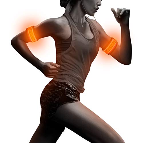BSEEN 1 Pack for 2 PCS LED Armband, Running armabnd, led Bracelet Glow in The Dark-Safety Running Gear.Use (Orange)