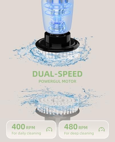 Image of Cordless Electric Spin Scrubber, 8-in-1 Bathroom Cleaner | Bathroom scrubber, LED display, dual speeds, IPX7 waterproof, interchangeable heads for grout, tub, shower, wet-dry vacuum