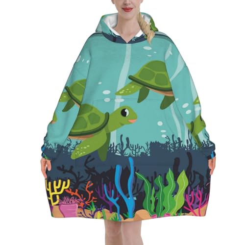 Couverture à capuche surdimensionnée flanelle douce adulte tortue