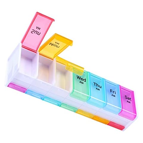 Extra Large Pill Organizer 2 Times a Day, AM PM Pill Box 7 Day, Weekly Pill Case with Large Container, Pill Dispenser with Double Layer, Medicine Organizer for Vitamin, Fish Oil, Capsule (Rainbow) Cover