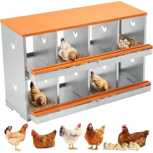 Garvee Metal Chicken Nesting Boxes, Two-Tier Chicken Egg Laying Box with 8 Compartments Large Vented Holes Chicken Coop for Hens Chickens Orange 8-Com