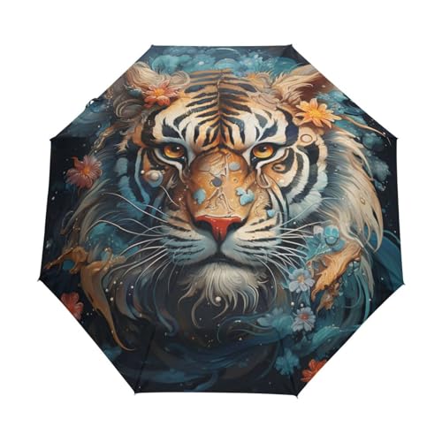 KAAVIYO Cool Tiger Face Umbrella Windproof Automatic Foldable Umbrells Auto Open Close for Men Women Kids