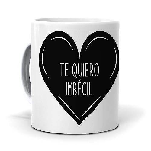 mundohuevo Taza desayuno original para parejas “Te quiero imbécil”| Capacidad 350 ml| Taza de cerámica AAA | Regalo original para amigos y amigas| Haz un regalo único| Taza para desayuno.