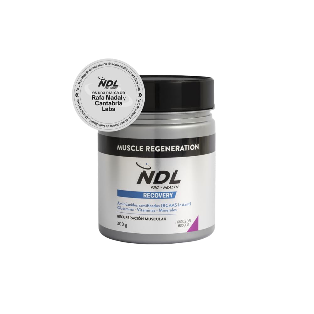 Glutamina + BCAA 2:1:1 en Polvo NDL Pro-Health | Aminoácidos Ramificados | Recuperación Muscular Post Entrenamiento | Vitaminas y Minerales | Frutas del Bosque | 300 g | Rafa Nadal & Cantabria Labs