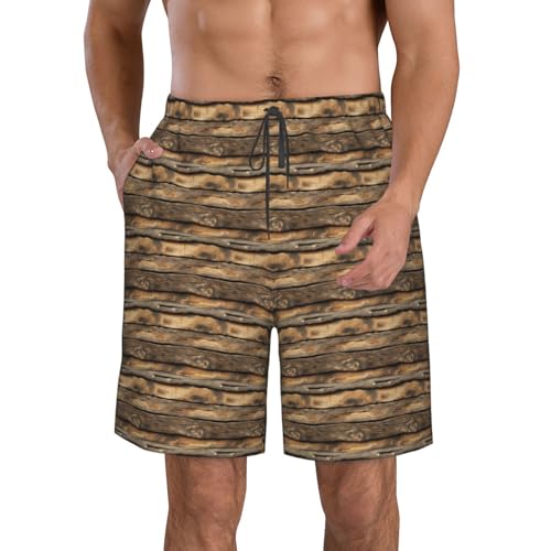 Rustic Wood Plank Print Stylish Beach Shorts Swim Trunks Lightweight Breathable Summer Outdoor Activities