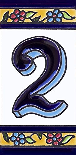 Grabado y cerámica española SL - Números y letras para casa 5,5 x 11 cm pintado a mano (NÚMERO 2)