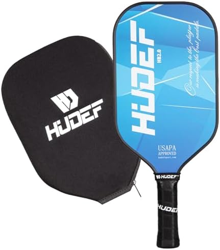 HUDEF Pickleball Paddle USAPA Approved, Lightweight Carbon Fiber Face and Polypropylene Honeycomb Core Pickleball Racket with Cover, Elongated Handle and Cushion Comfort Grip Pickle Ball Paddle Blue
