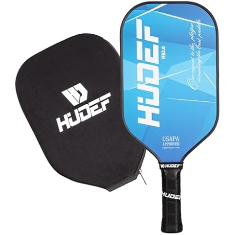 HUDEF Pickleball Paddle USAPA Approved, Lightweight Carbon Fiber Face and Polypropylene Honeycomb Core Pickleball Racket with Cover, Elongated Handle and Cushion Comfort Grip Pickle Ball Paddle Blue Cover