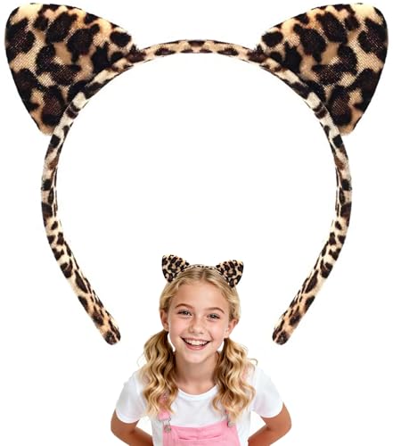 Wgyanjie Cheetah Ears Cat Ears Headband for Women Black Leopard Print Ear Costume Accessories for Halloween Animal Dress Up