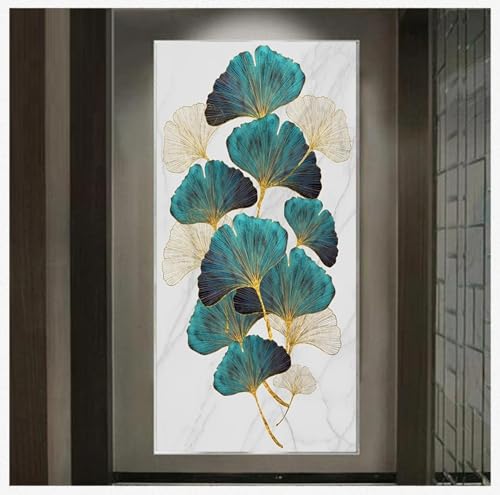 Toile abstraite verte et dorée 80x160 cm pour salon