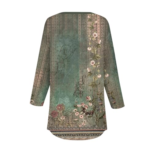 Womens Shirts Button Henley V-Neck Tunic Tops Casual 3/4 Sleeve Summer Tops Trendy Floral Print 3/4 Sleeve Blouses3