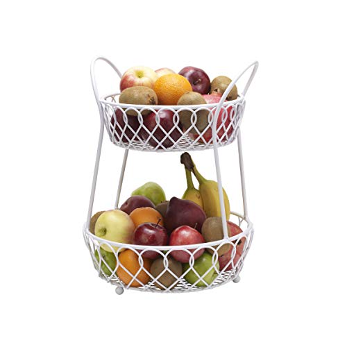 Gourmet Basics by Mikasa Loop and Lattice 2 Tier Basket, White - Thumbnail 2