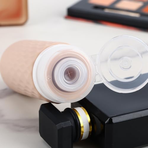 Voroly Travel Bottles Kit for Toiletries Organizer 90ml TSA Approved Silicone Containers Portable Split Bottle Accessories for Conditioner Shampoo Lotion - 4 Pack (CHEX, Beige) 3 41WWB25ZJtL