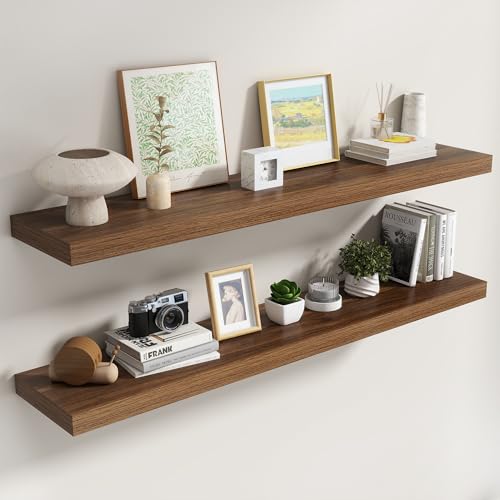 Image of Dreamland 55 Inch Floating Shelves for Wall,8 Inch Deep Floating Shelves,55 inch W x 8 inch D Wall Shelves for Bedroom,Living Room, Kitchen,Bathroom,Walnut,Set of 2