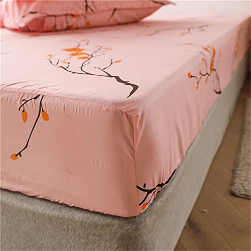 Mateju Sábana Bajera de Microfibre, Protector de Colchón Moderno Estampado Nórdico Suave y Cómoda Transpirable con Elástica Bolsillo Profundo para Grueso Colchón (Ramas Rosadas,150x200x30cm)