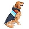 HDE Dog Puffer Jacket Fleece Lined Warm Dog Parka Winter Coat with Harness Hole Navy Retro Stripe XL